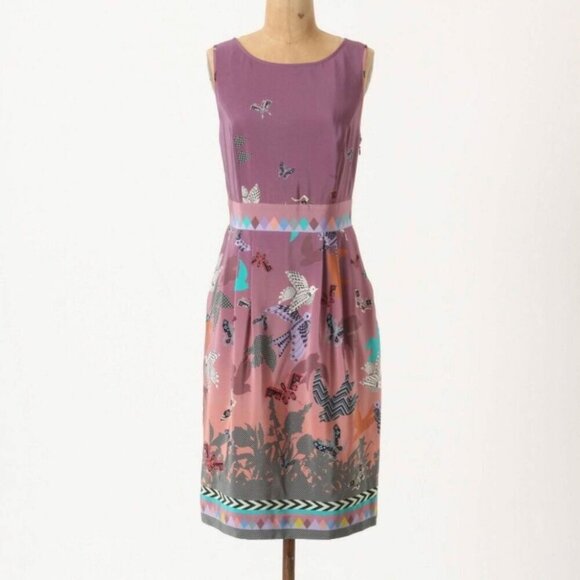 Heyhoe Anthropologie Womens Silk Sleeveless Dress With‎ Butterfly Print Size 6 - Picture 1 of 8